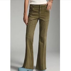 Anthropologie Pilcro Demilune Boot Utility Flare Pant Green Women's Size 26